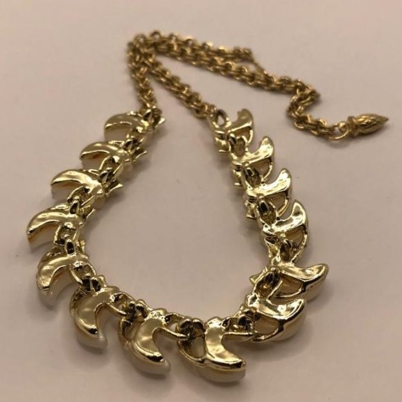 Gold-Tone & Thermoset Pearlescent Crescent Moon Necklace - Picture 6 of 9